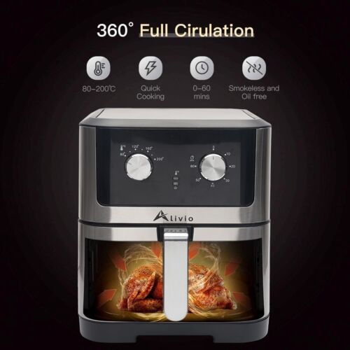8L Alivio Air Fryer With Basket Drawer With Adjustable Thermometer & Timer